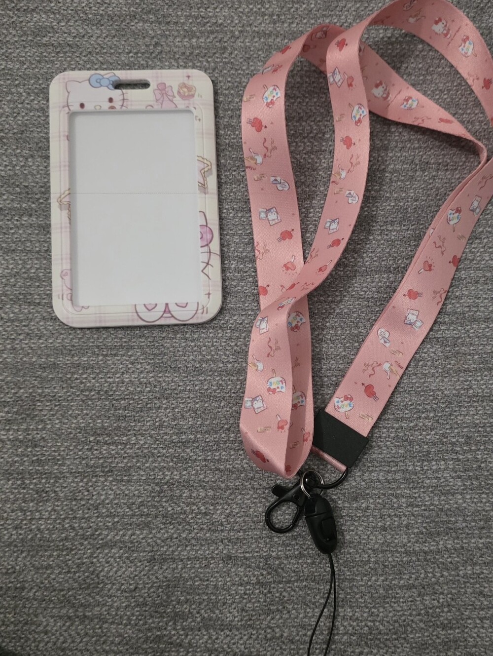 New Kitty Lanyard with Badge Sleeve Card Holder Pink Strap With Print